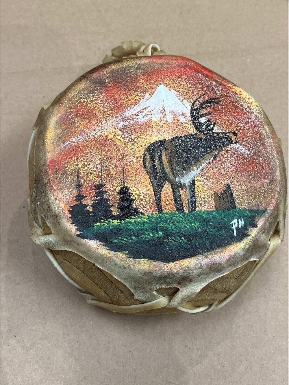 Navajo handmade hand painted deer wildlife drum
